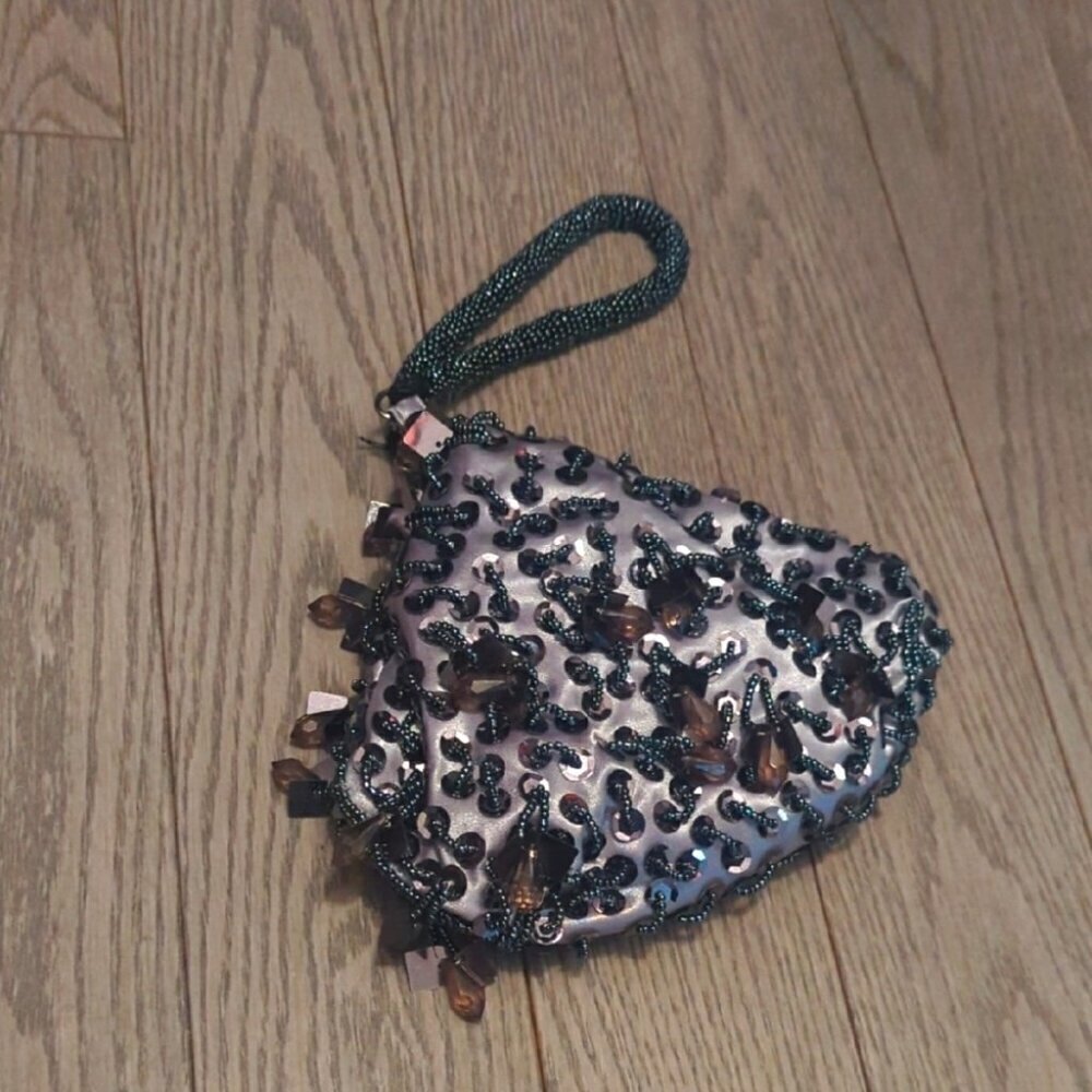 Elegant Beaded Wristlet Clutch - Purple and Black